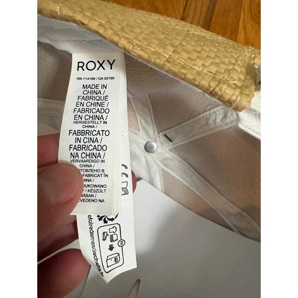 Roxy Incognito White Tan Straw Woven Baseball Cap Hat ERJHA03614 NEW